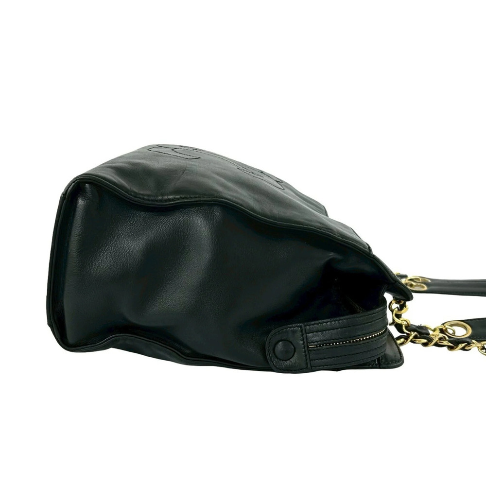 CHANEL Vintage Black Lambskin Leather Logo Shoulder Bag - Picture 6 of 10